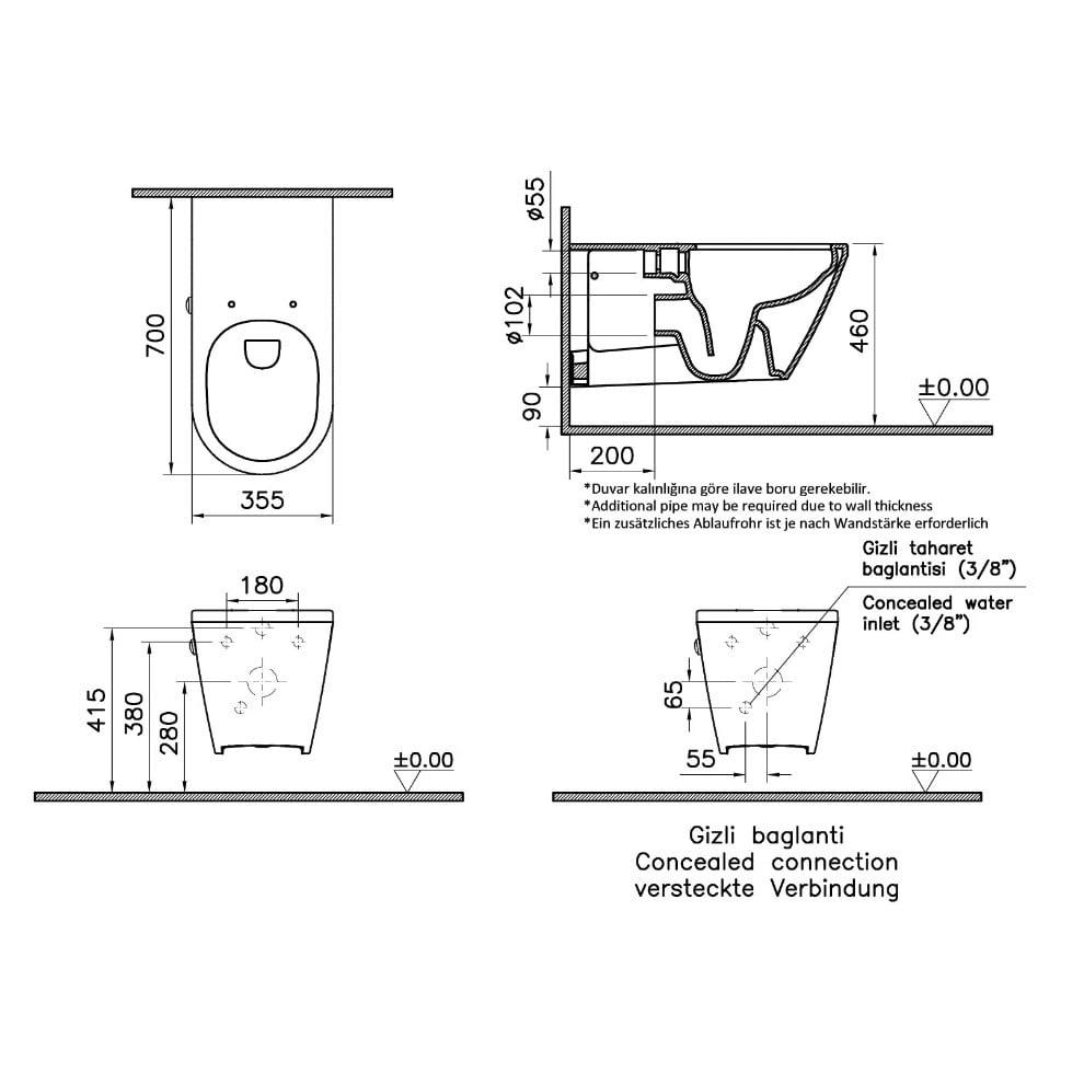 VitrA Integra Round Rim-ex Kanalsız Yüksek Klozet, 70 cm (Temassız Entegre Taharet Musluklu), Beyaz - 7098B403-6592