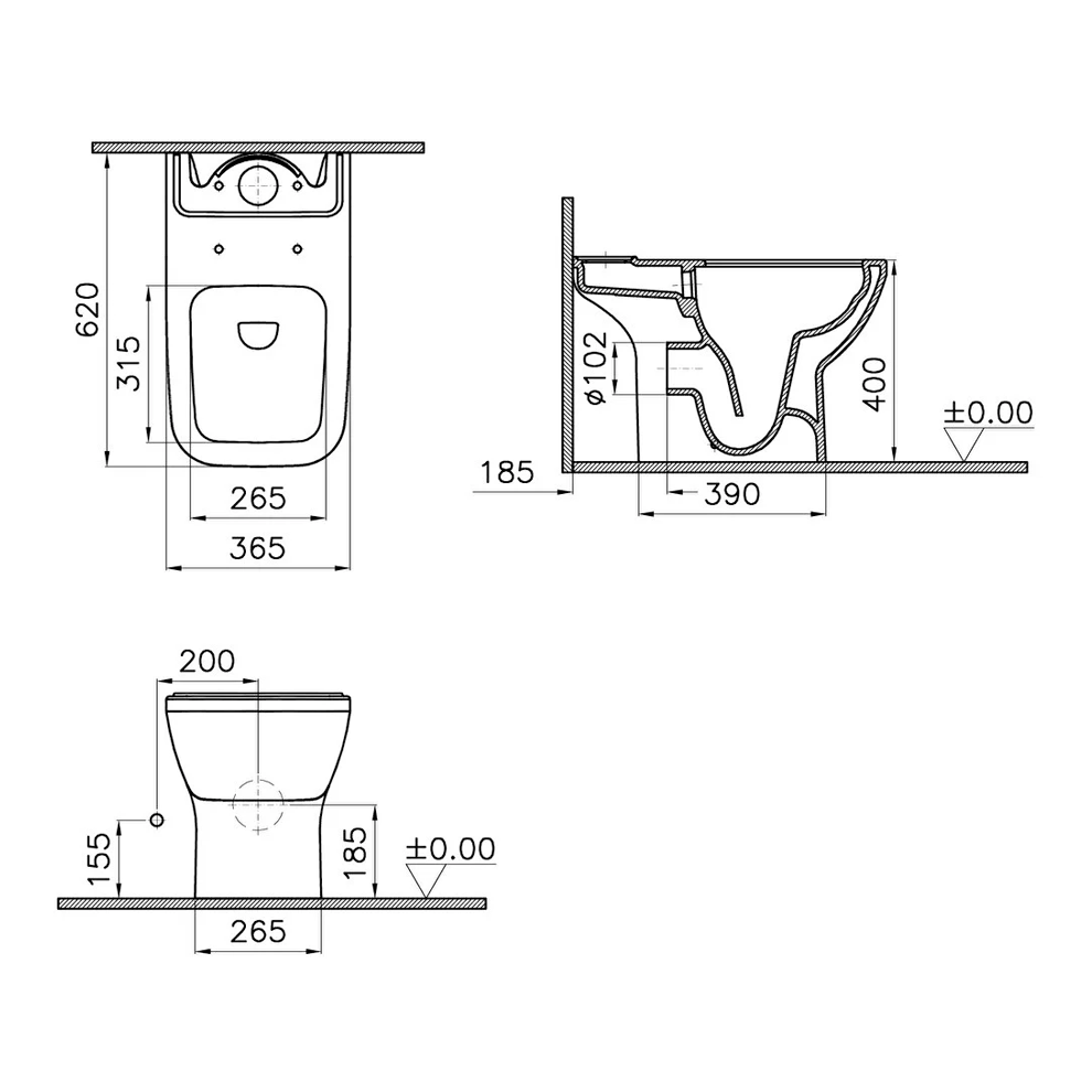 VitrA Integra Square Takım Klozet Rim-ex, Arkası Açık, 62 cm Taharet Borulu, Beyaz - 7087L003-0088