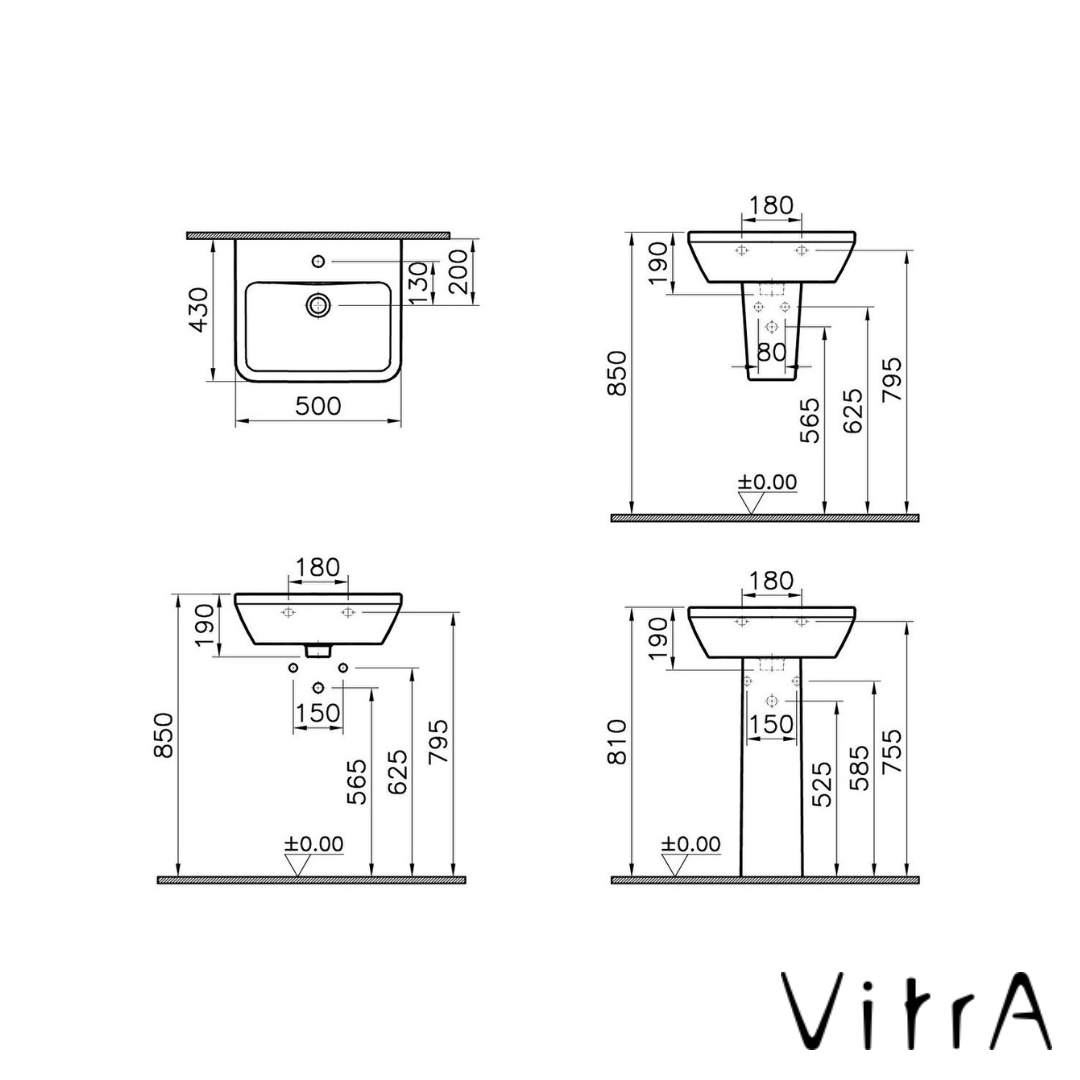 VitrA İntegra Standart Lavabo Dikdörtgen 50x43 Tek Armatür Delikli 7048L003-0001