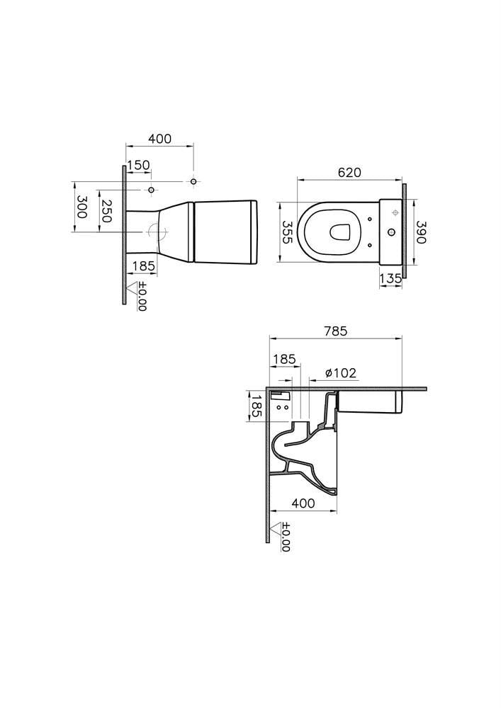 VitrA Integra Takım Klozet Rim-ex, Duvara Tam Dayalı, 62 cm Taharet Borulu, Beyaz - 7043L003-0092
