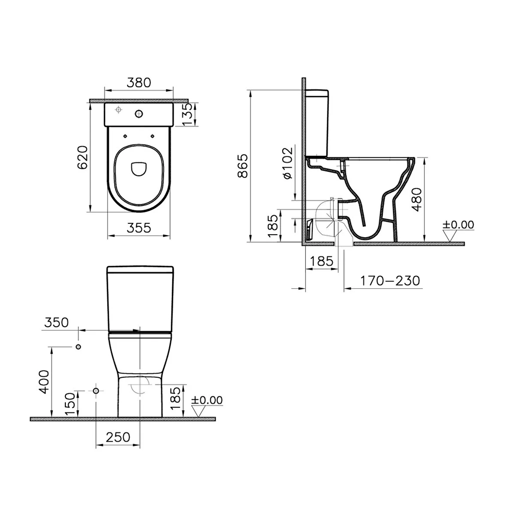 VitrA Integra Takım Klozet Rim-ex, Duvara Tam Dayalı, Özel İhtiyaç, 62 cm Taharet Borulu, Beyaz - 7093B003-0092