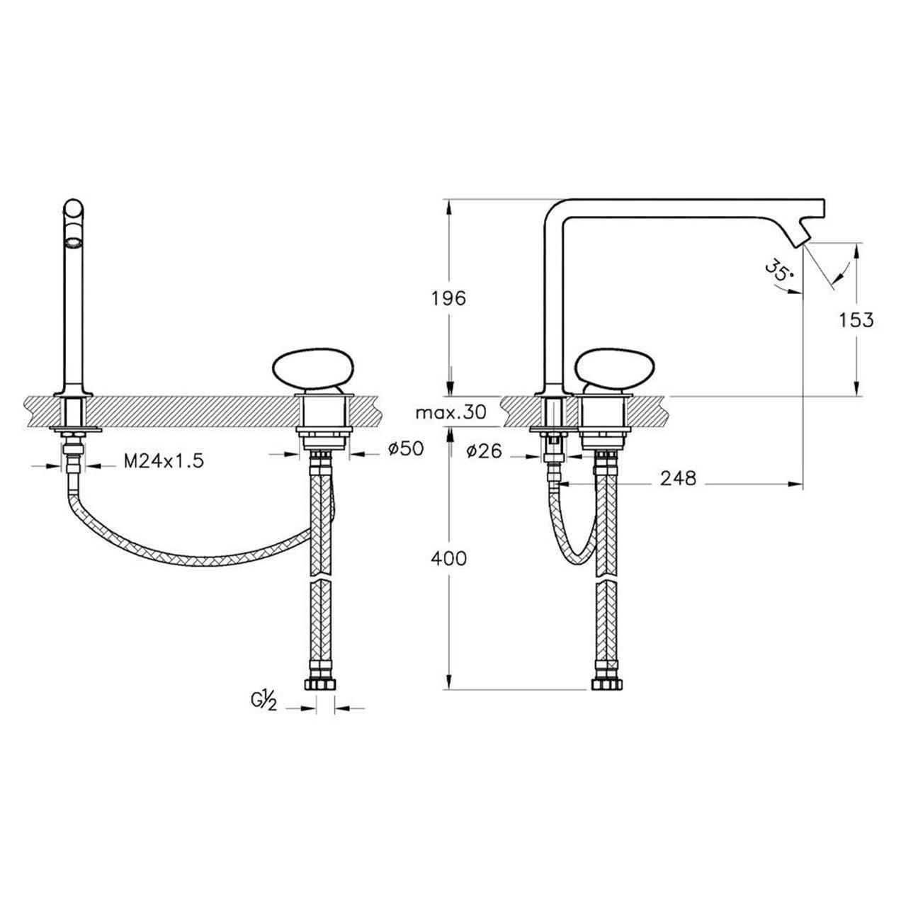 VitrA İstanbul Lavabo Bataryası (2 delikli lavabolar için) A42304 - A42304