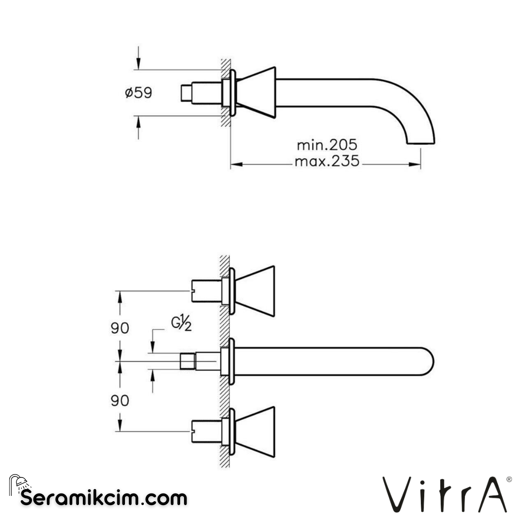 Vitra Liquid Ankastre Lavabo Bataryası (Uzun) Parlak Siyah A4268939 - A4268939