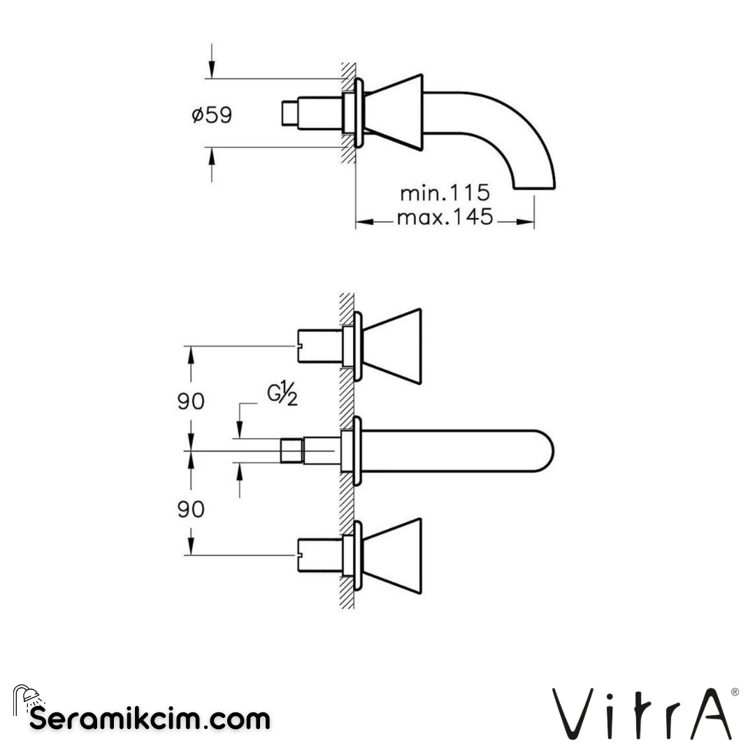 Vitra Liquid Ankastre Lavabo Bataryası (Kısa) Krom A42690 - A42690