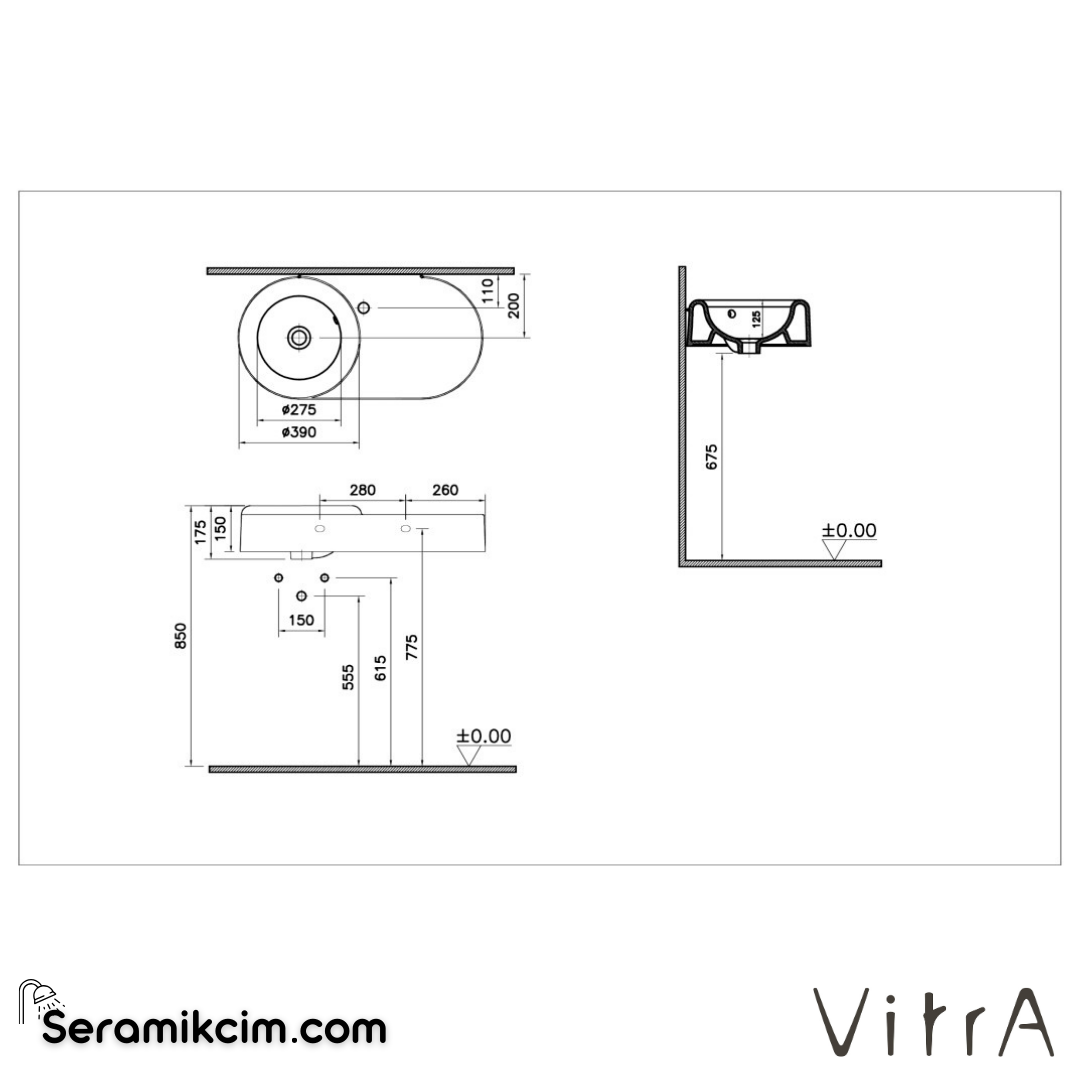 VitrA Liquid Etajerli Lavabo 80x41 cm Tek Armatür Delikli, Su Taşma Delikli, Clean, Beyaz - 7314B403-0001