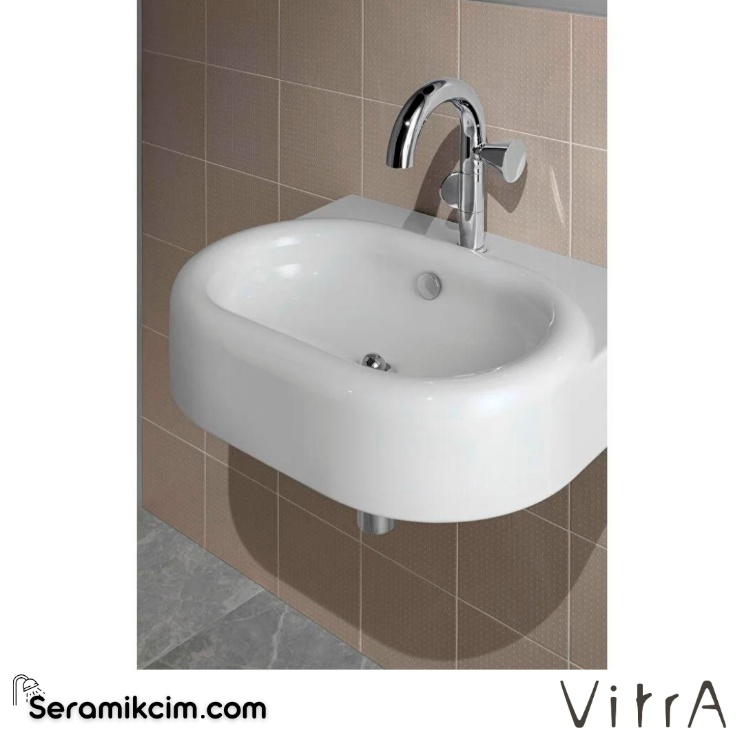 VitrA Liquid Lavabo 60x50 cm Tek Armatür Delikli, Su Taşma Delikli, Clean, Beyaz - 7316B403-0001