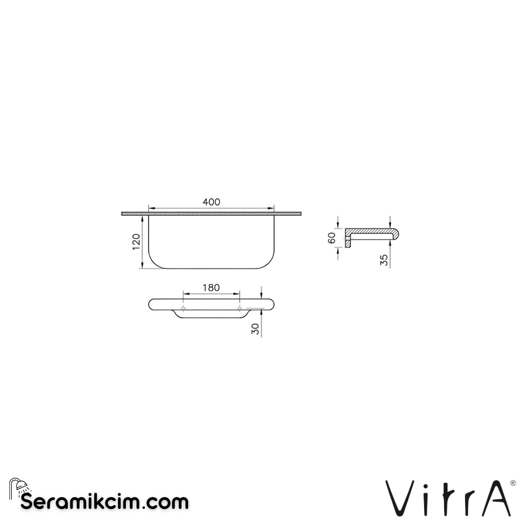 VitrA Liquid raf seramik, 40 cm - - 7307B403-0155 - 7307B403-0155