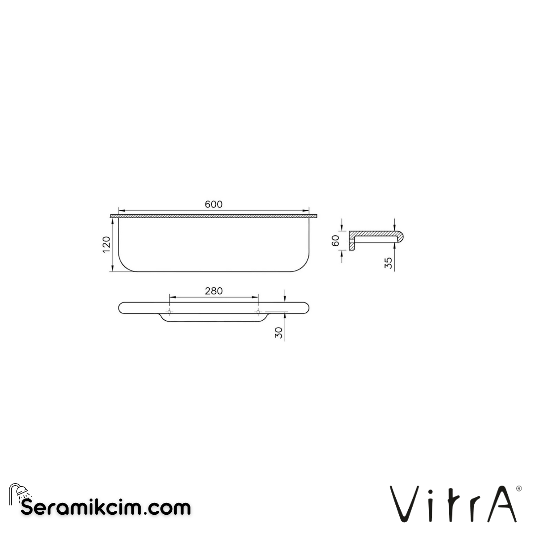 VitrA Liquid raf seramik, 60 cm - - 7309B403-0155 - 7309B403-0155