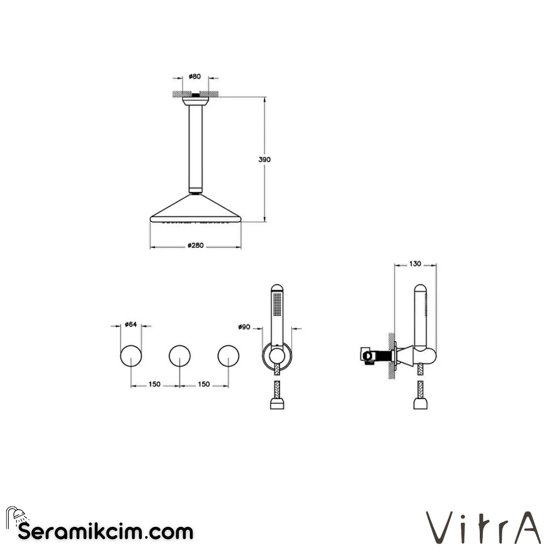 VitrA Liquid (Tom Dixon) Ankastre Duş Seti Parlak Siyah A4277739 - A4277739