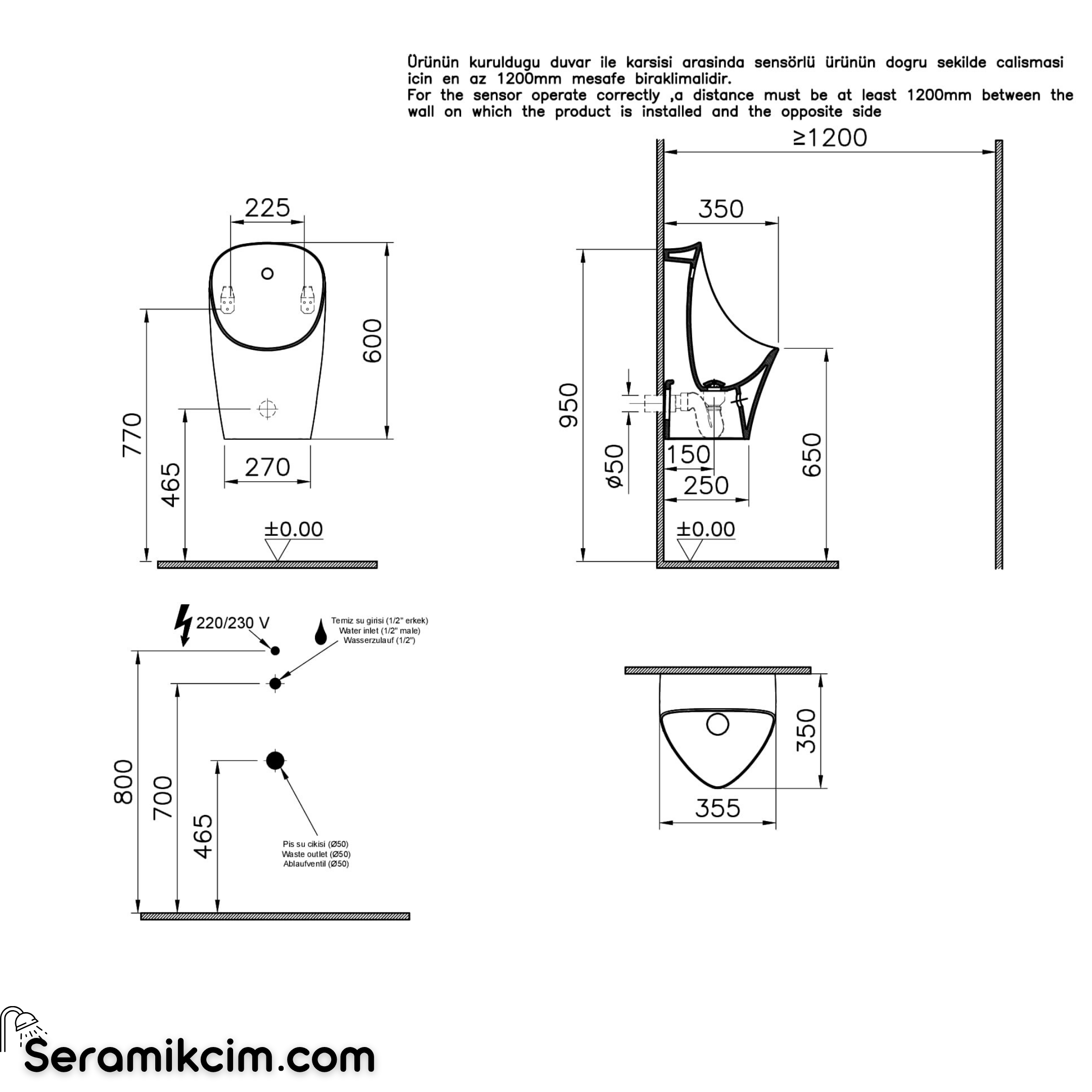VitrA M-Line Temassız Fotoselli Pisuvar Beyaz 8305B003-5633