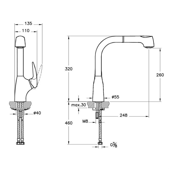 VitrA Masterline Maestro Standart Pull-Down Eviye Bataryası A42151 - A42151
