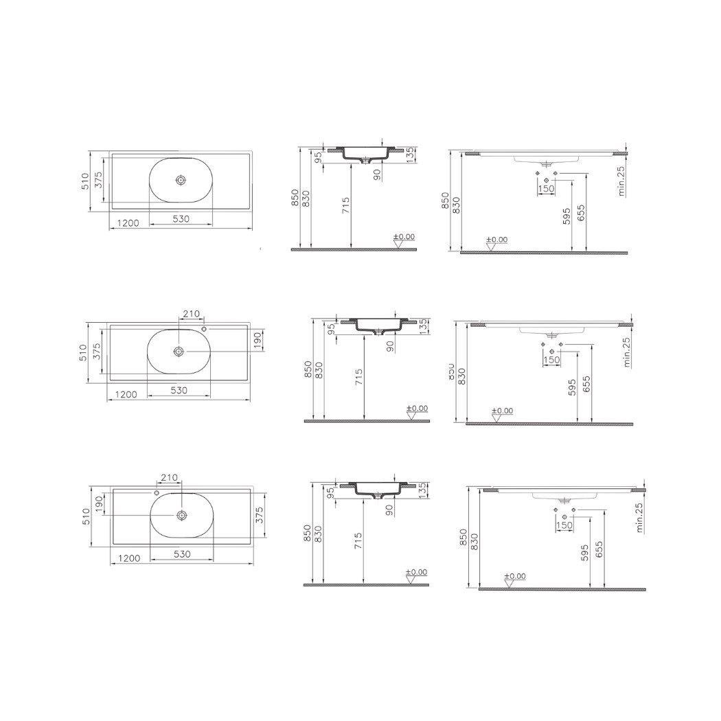Vitra Memoria Etajerli Lavabo 120X51 Cm Soldan Tek Armatür Delikli, Su Taşma Deliksiz, Clean, Beyaz - 7009B403-0052