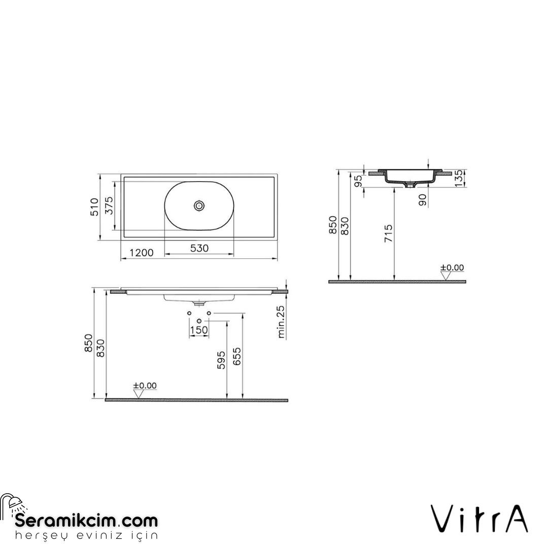 Vitra Memoria Etajerli Lavabo 120X51 Cm Sağdan Tek Armatür Delikli, Su Taşma Deliksiz, Clean, Beyaz