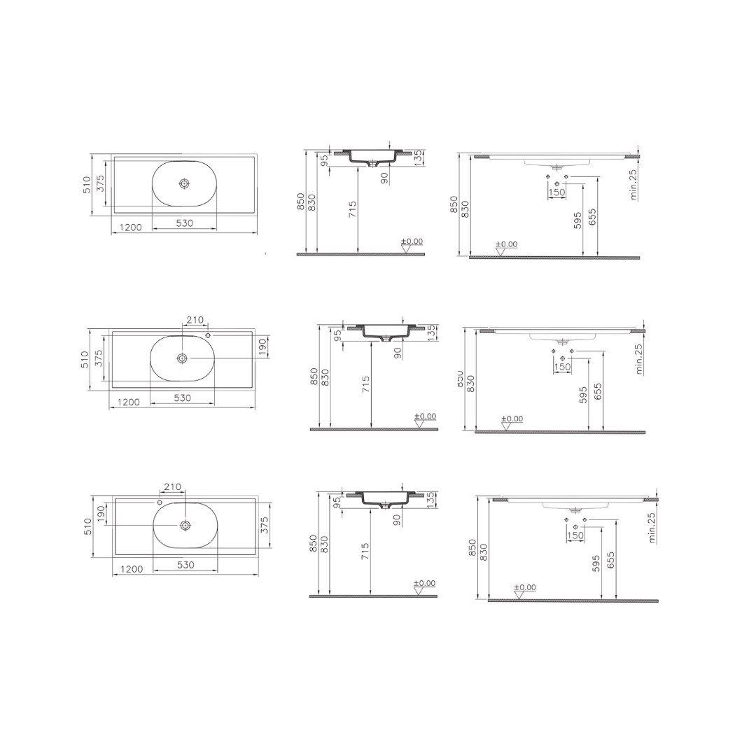 Vitra Memoria Etajerli Lavabo 120X51 Cm Armatür Deliksiz, Su Taşma Deliksiz, Clean, Beyaz - 7009B403-0016