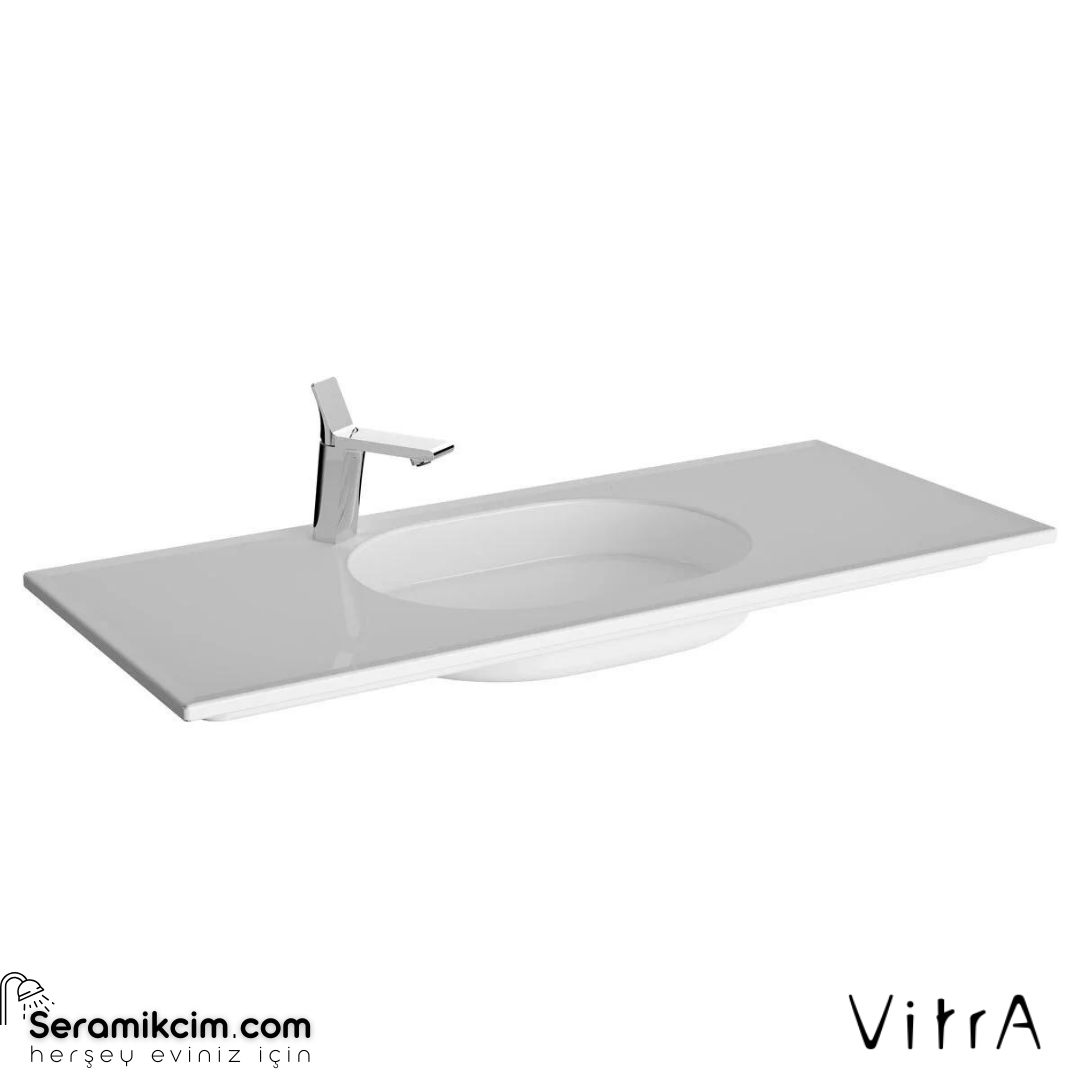 Vitra Memoria Etajerli Lavabo 120X51 Cm Soldan Tek Armatür Delikli, Su Taşma Deliksiz, Clean, Beyaz