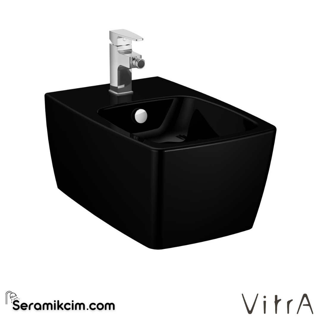 VitrA Metropole Asma Bide Gizli Montajlı, 56 cm Tek Armatür Delikli, Su Taşma Delikli, Yanlardan Deliksiz, Siyah - 5675B070-1046