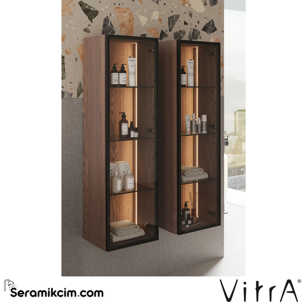 VitrA Metropole Edge Boy Dolabı 35 cm, cam kapaklı, kısa ceviz, sağ 67253 - 67253