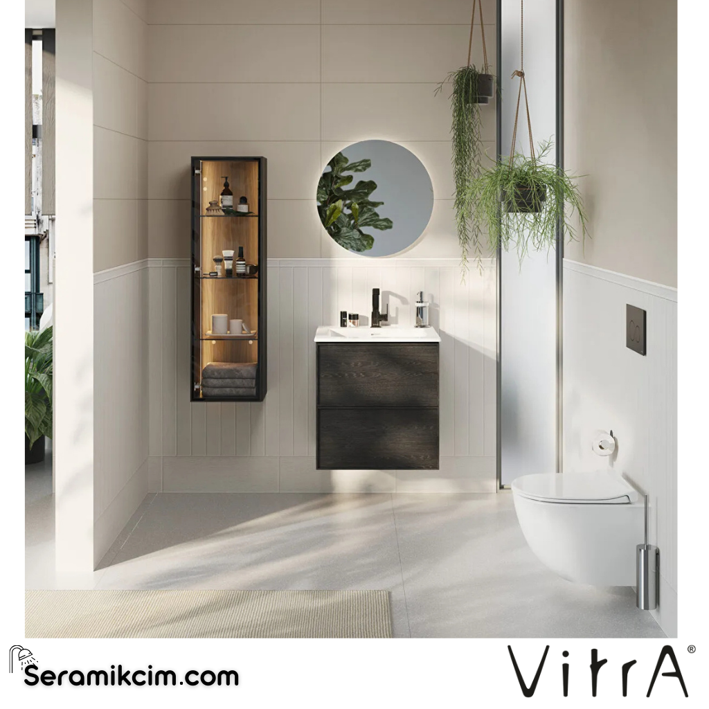 VitrA Metropole Edge Boy Dolabı 35 cm, cam kapaklı, kısa siyah meşe, sol 67199 - 67199