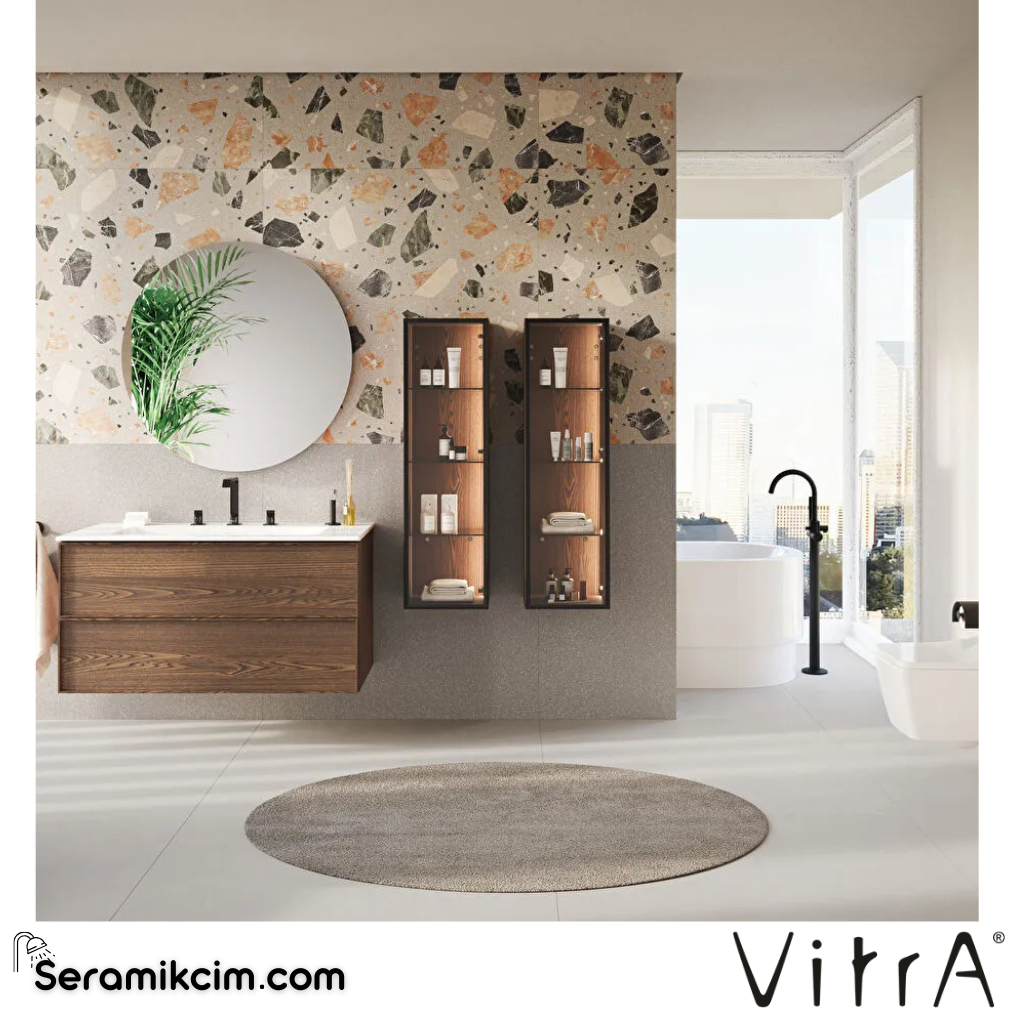 VitrA Metropole Edge Boy Dolabı 35 cm, cam kapaklı, kısa ceviz, sol 67161 - 67161