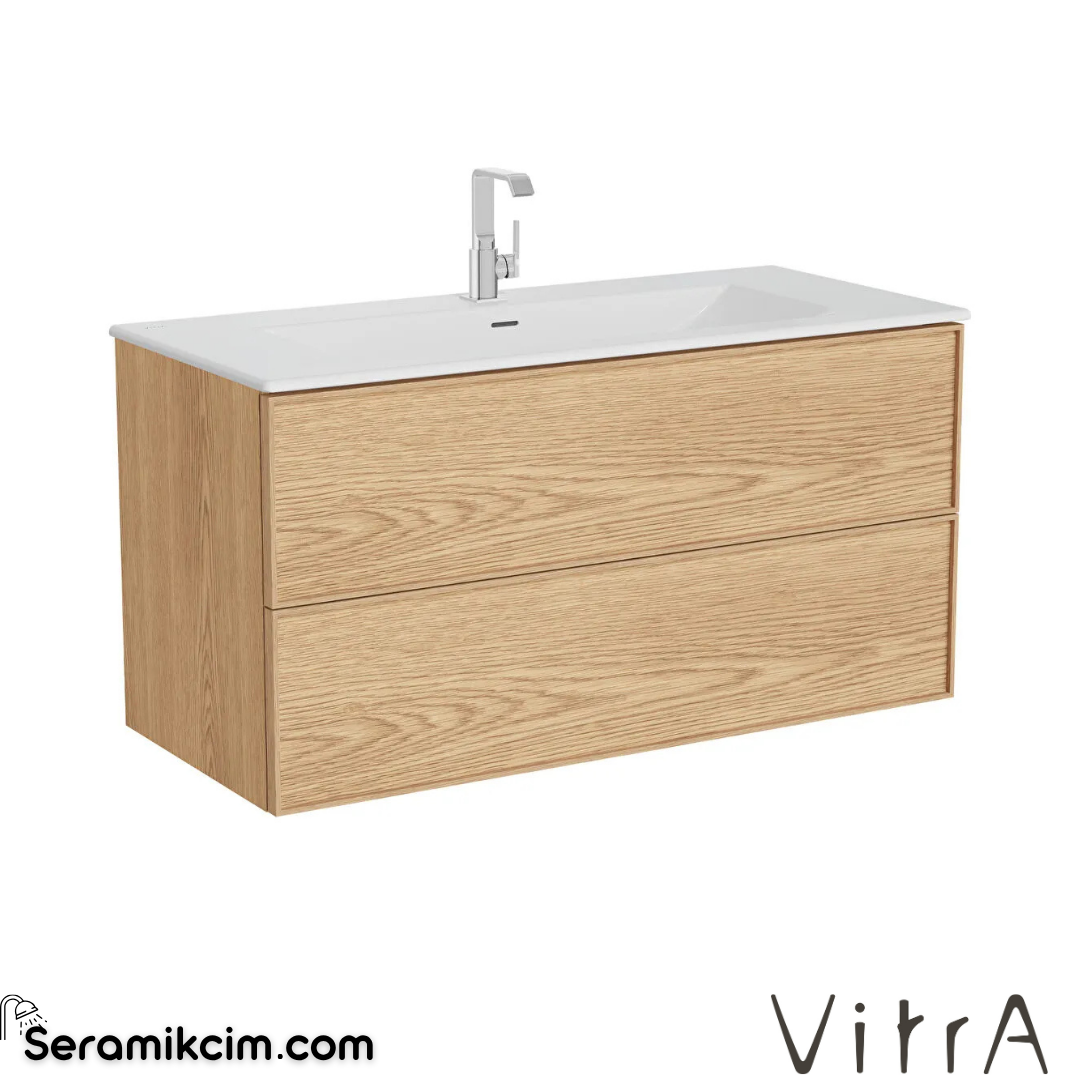 VitrA Metropole Edge Lavabo Dolabı 120 cm, iki çekmeceli etajerli lavabolu, açık meşe 67138