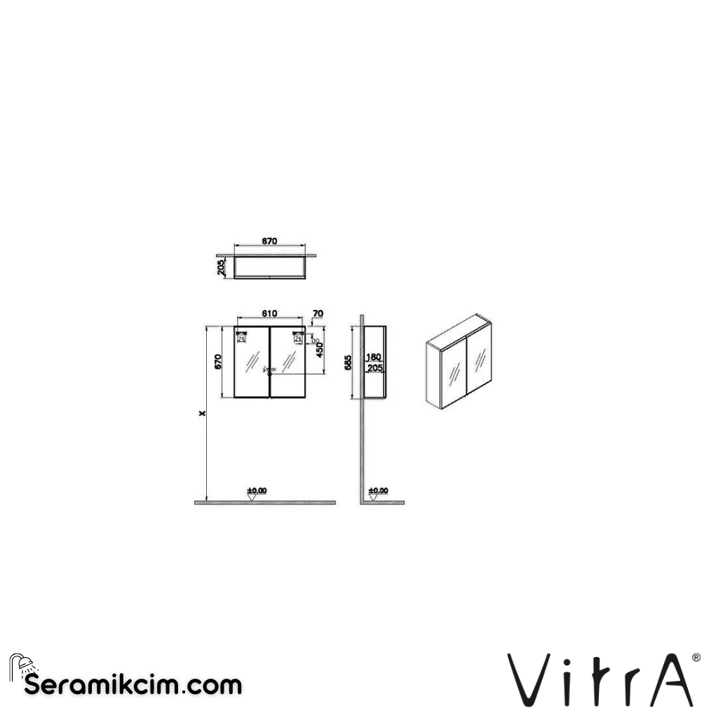 VitrA Metropole Edge Üst Ünite 67 cm, cam kapaklı siyah meşe 67201 - 67201