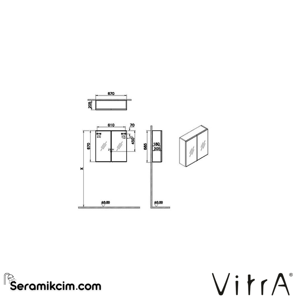 VitrA Metropole Edge Üst Ünite 67 cm, cam kapaklı ceviz 67163 - 67163