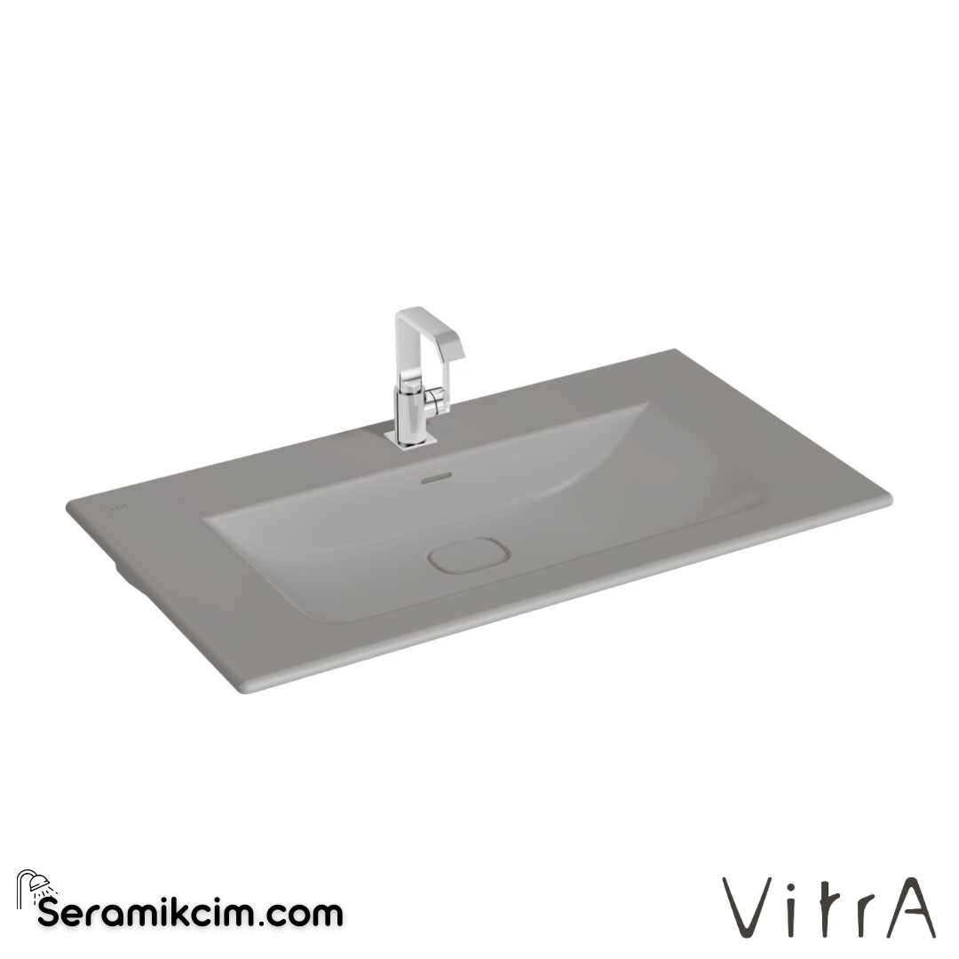 VitrA Metropole Etajerli Lavabo 100x53 cm Tek Armatür Delikli, Su Taşma Delikli, Mat Taş Gri - 7539B076-0001