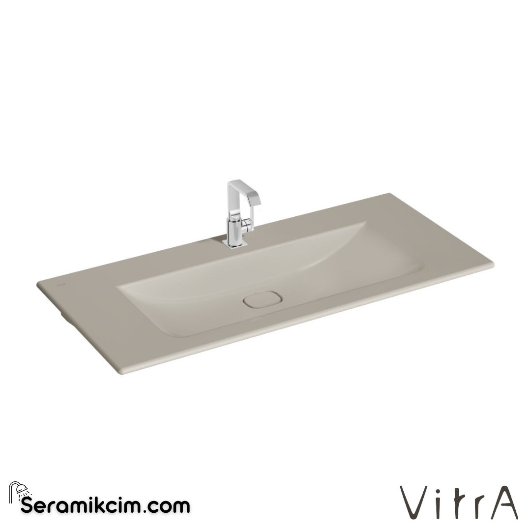VitrA Metropole Etajerli Lavabo 120x53 cm Tek Armatür Delikli, Su Taşma Delikli, Taupe - 7540B020-0001