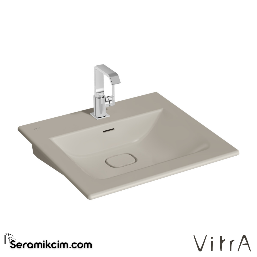 VitrA Metropole Etajerli Lavabo 60x53 cm Tek Armatür Delikli, Su Taşma Delikli, Taupe - 7537B020-0001