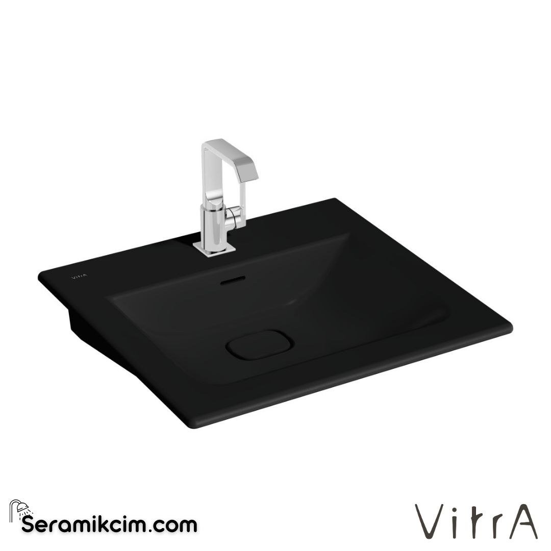 VitrA Metropole Etajerli Lavabo 60x53 cm Tek Armatür Delikli, Su Taşma Delikli, Mat Siyah - 7537B083-0001