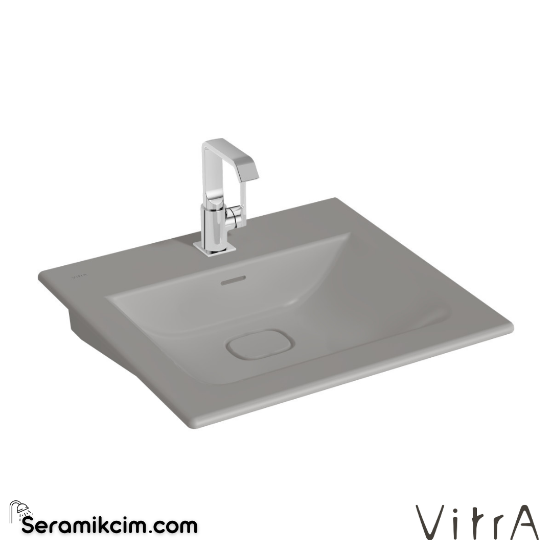 VitrA Metropole Etajerli Lavabo 60x53 cm Tek Armatür Delikli, Su Taşma Delikli, Mat Taş Gri - 7537B076-0001