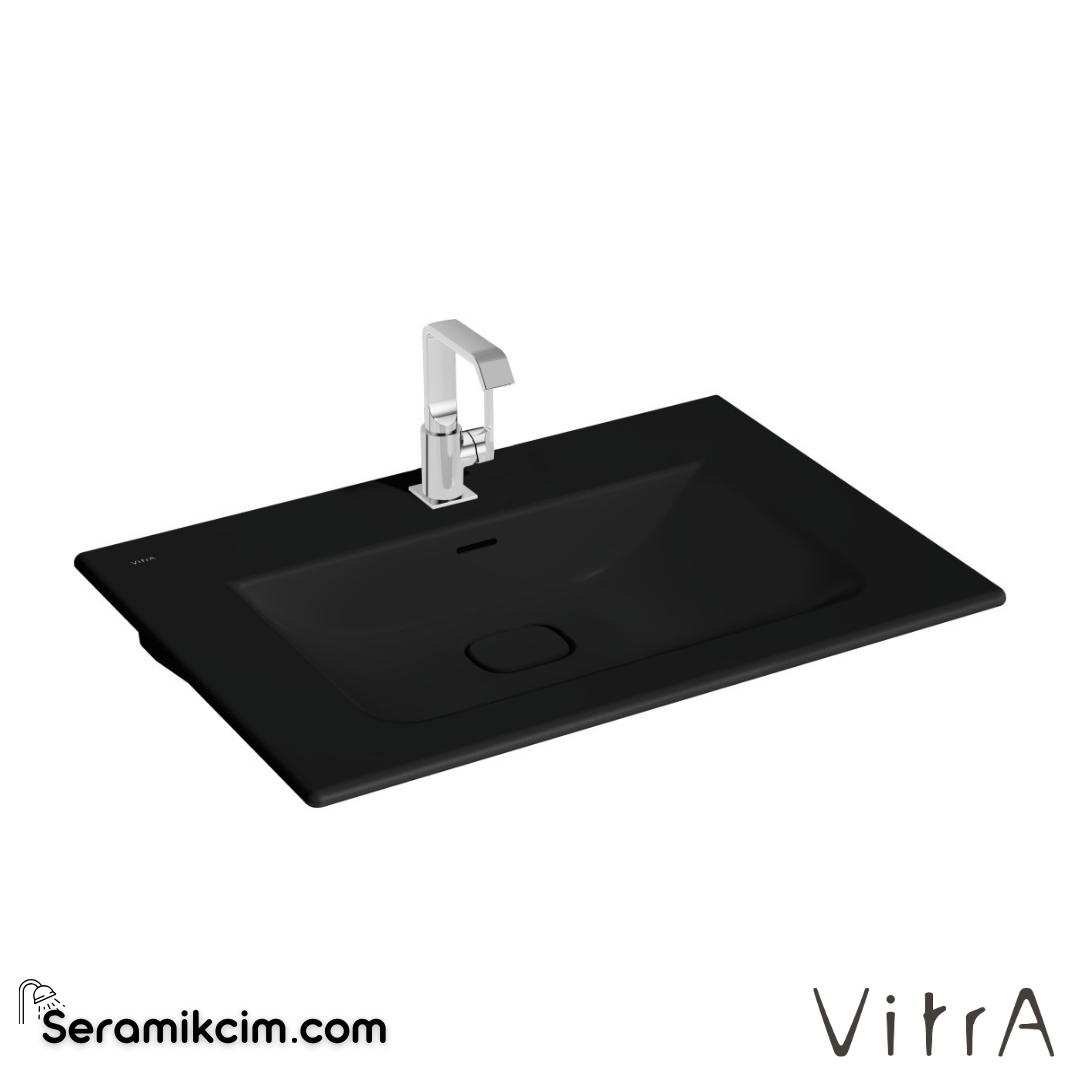 VitrA Metropole Etajerli Lavabo 60x53 cm Tek Armatür Delikli, Su Taşma Delikli, Mat Siyah - 7538B083-0001