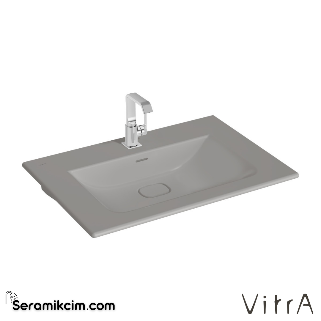 VitrA Metropole Etajerli Lavabo 80x53 cm Tek Armatür Delikli, Su Taşma Delikli, Mat Taş Gri - 7538B076-0001