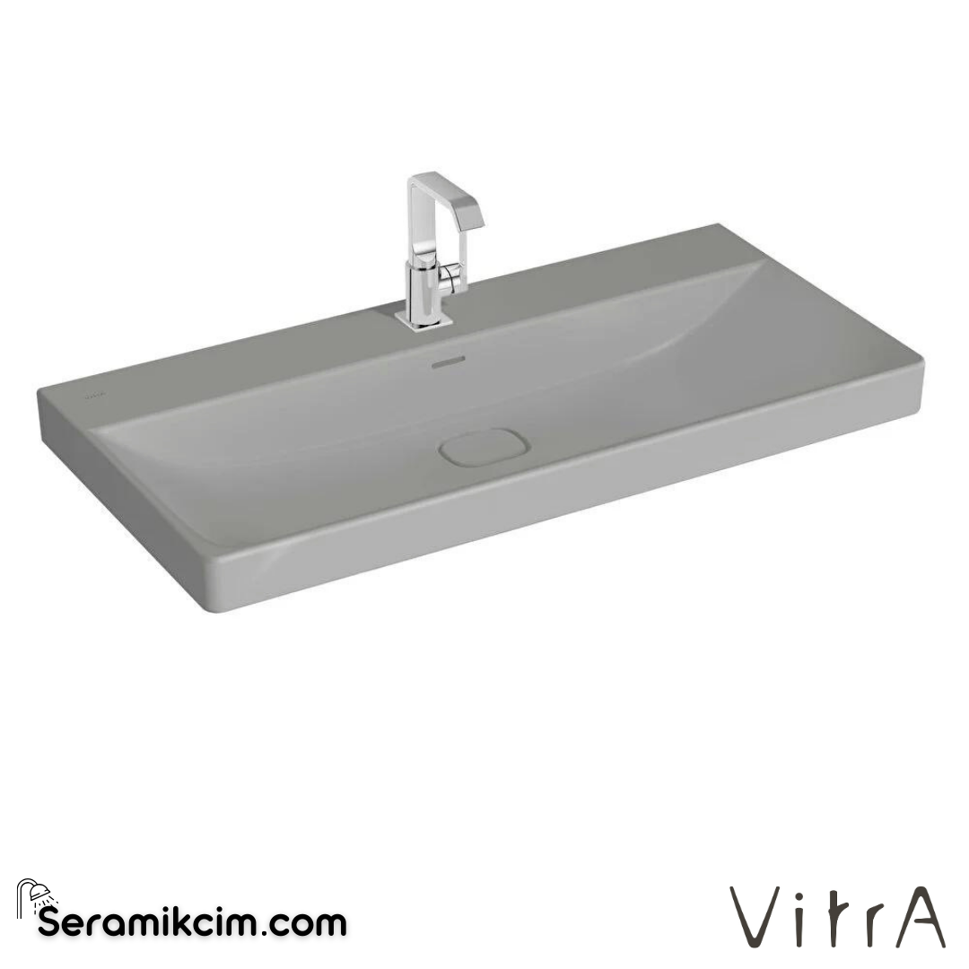 VitrA Metropole Lavabo 100x47 cm Tek Armatür Delikli, Su Taşma Delikli, Mat Taş Gri - 7529B076-0001