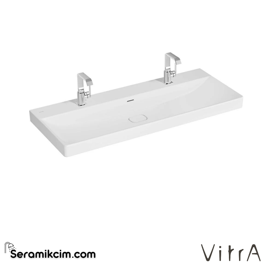 VitrA Metropole Lavabo 120x47 cm Çift Armatür Delikli, Su Taşma Delikli, Mat Beyaz - 7530B001-0001