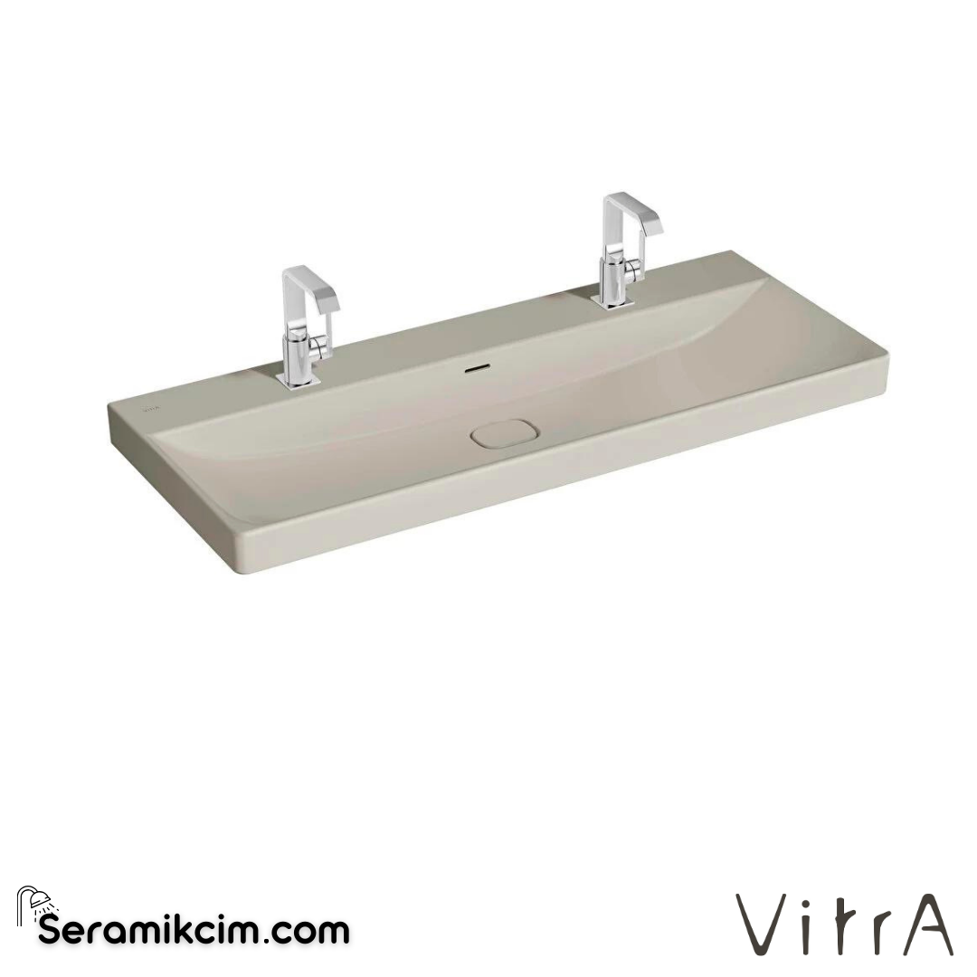 VitrA Metropole Lavabo 120x47 cm Çift Armatür Delikli, Su Taşma Delikli, Taupe - 7530B020-0001