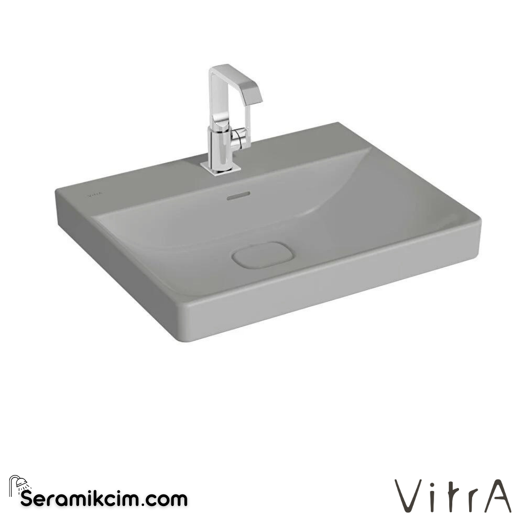 VitrA Metropole Lavabo 60x47 cm Tek Armatür Delikli, Su Taşma Delikli, Mat Taş Gri - 7526B076-0001