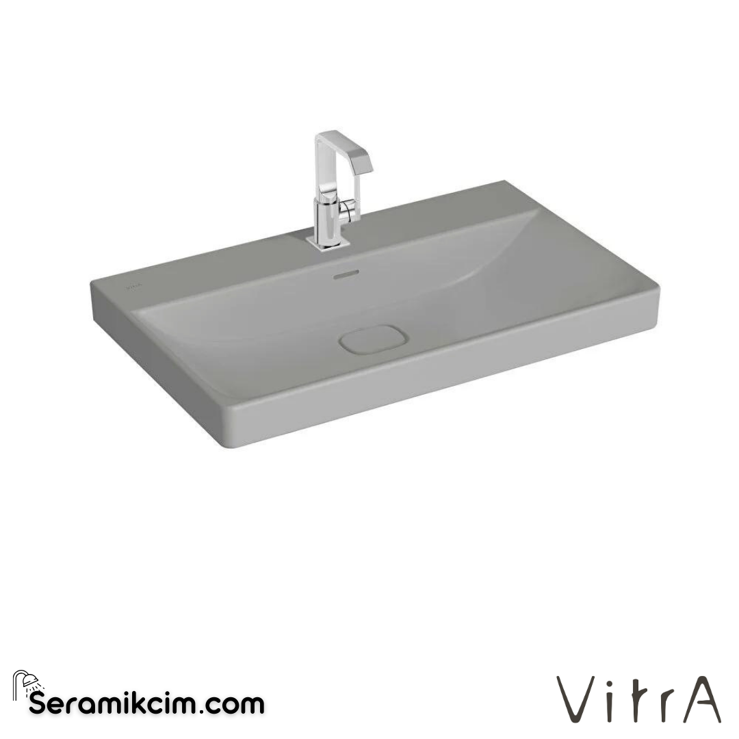 VitrA Metropole Lavabo 80x47 cm Tek Armatür Delikli, Su Taşma Delikli, Mat Taş Gri - 7527B076-0001