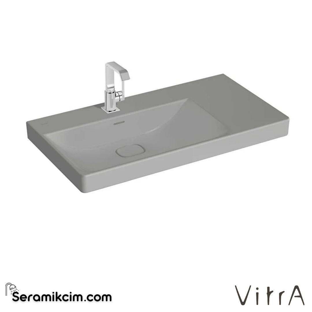 VitrA Metropole Lavabo 90x47 cm Tek Armatür Delikli, Su Taşma Delikli, Mat Taş Gri - 7528B076-0001