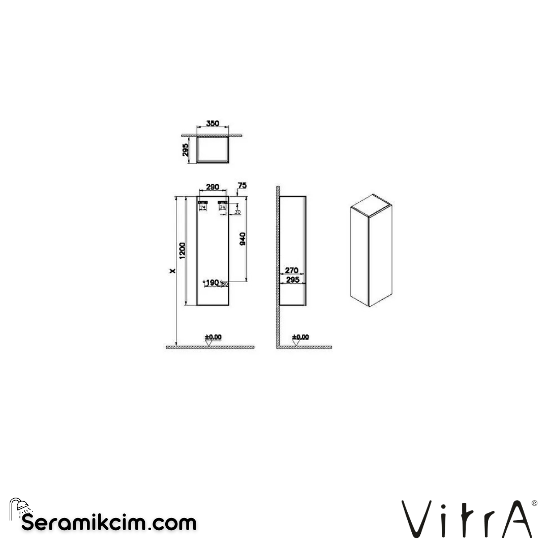 VitrA Metropole Pure Boy Dolabı 35 cm, kısa parlak beyaz, sağ 67343 - 67343