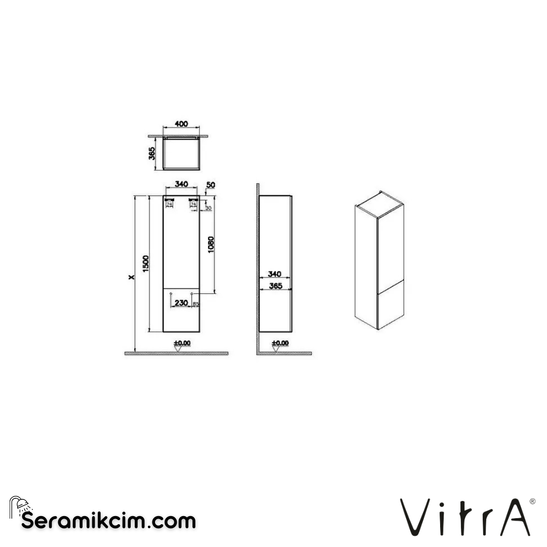 VitrA Metropole Pure Boy Dolabı 40 cm mat açık gri, sağ 67277 - 67277