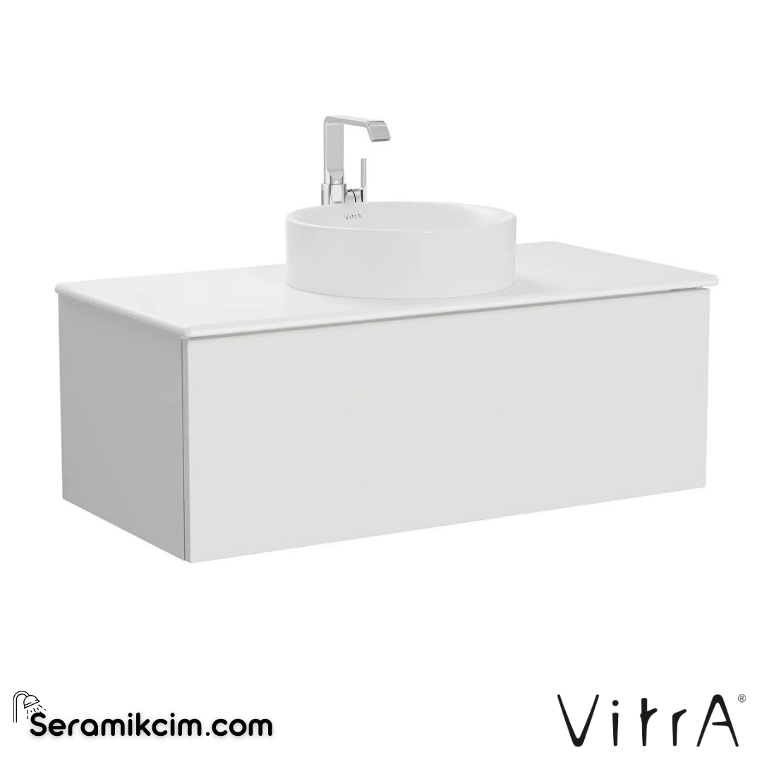 VitrA Metropole Pure Lavabo Dolabı 100 cm, bir çekmeceli çanak lavabolu ve seramik tezgahlı, mat açık gri 67217 - 67217