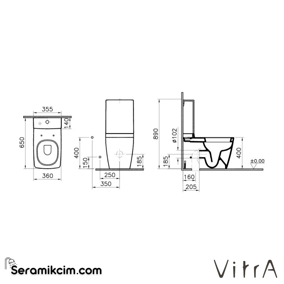 VitrA Metropole Takım Klozet Duvara Tam Dayalı, 65 cm Taharet Borulu, Beyaz - 5677B003-0092