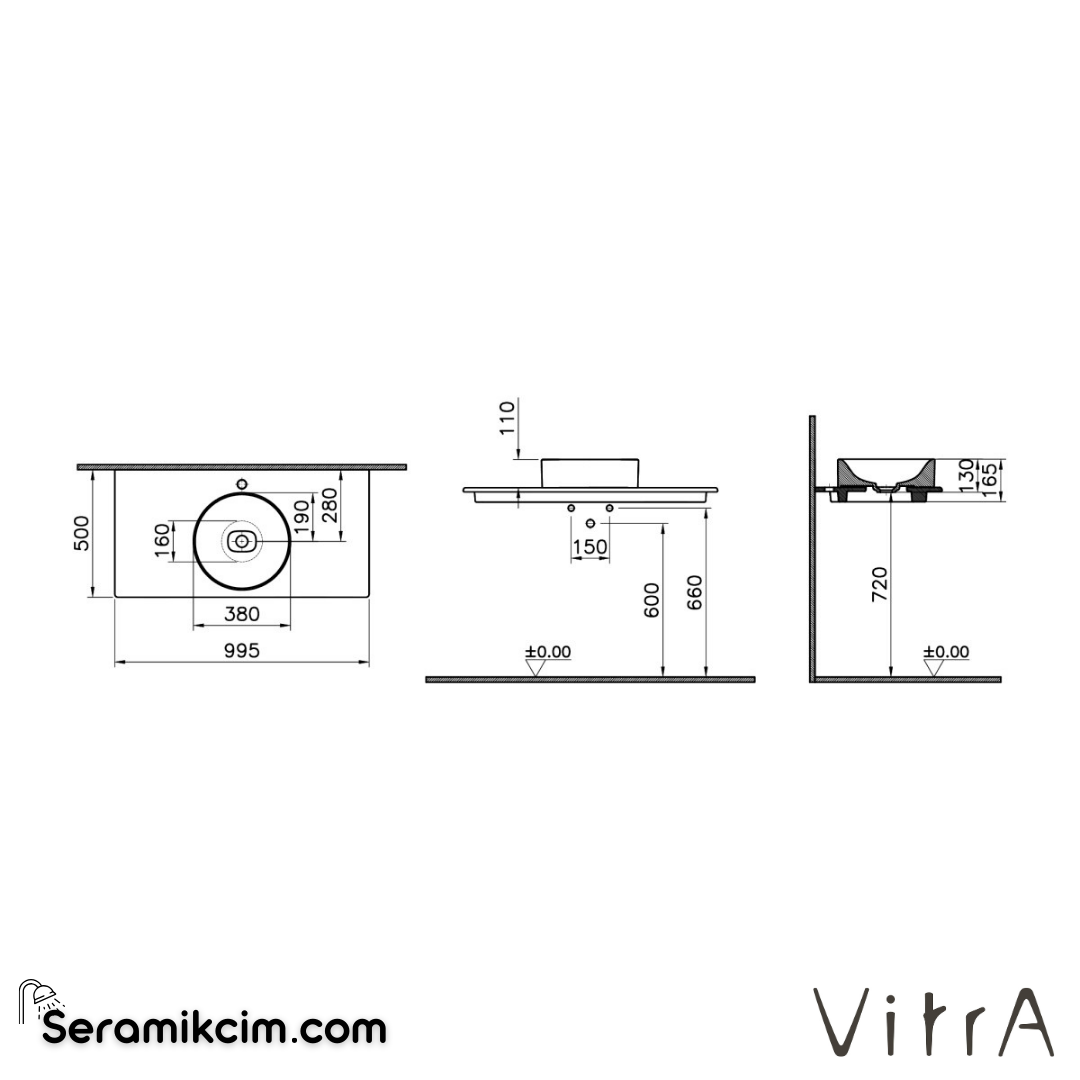 VitrA Metropole Tezgah  Mat Taş Gri - 7544B076-1826