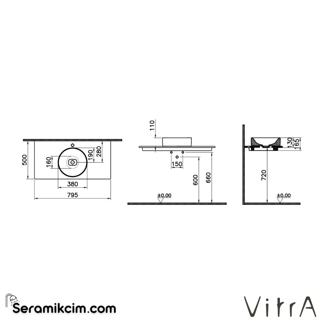 VitrA Metropole Tezgah  Mat Taş Gri - 7546B076-1826