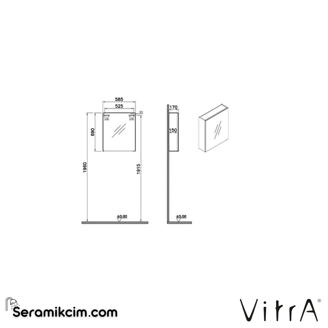 VitrA Mia Asimetrik Dolaplı Ayna 60 cm altın meşe, sol 67711 - 67711