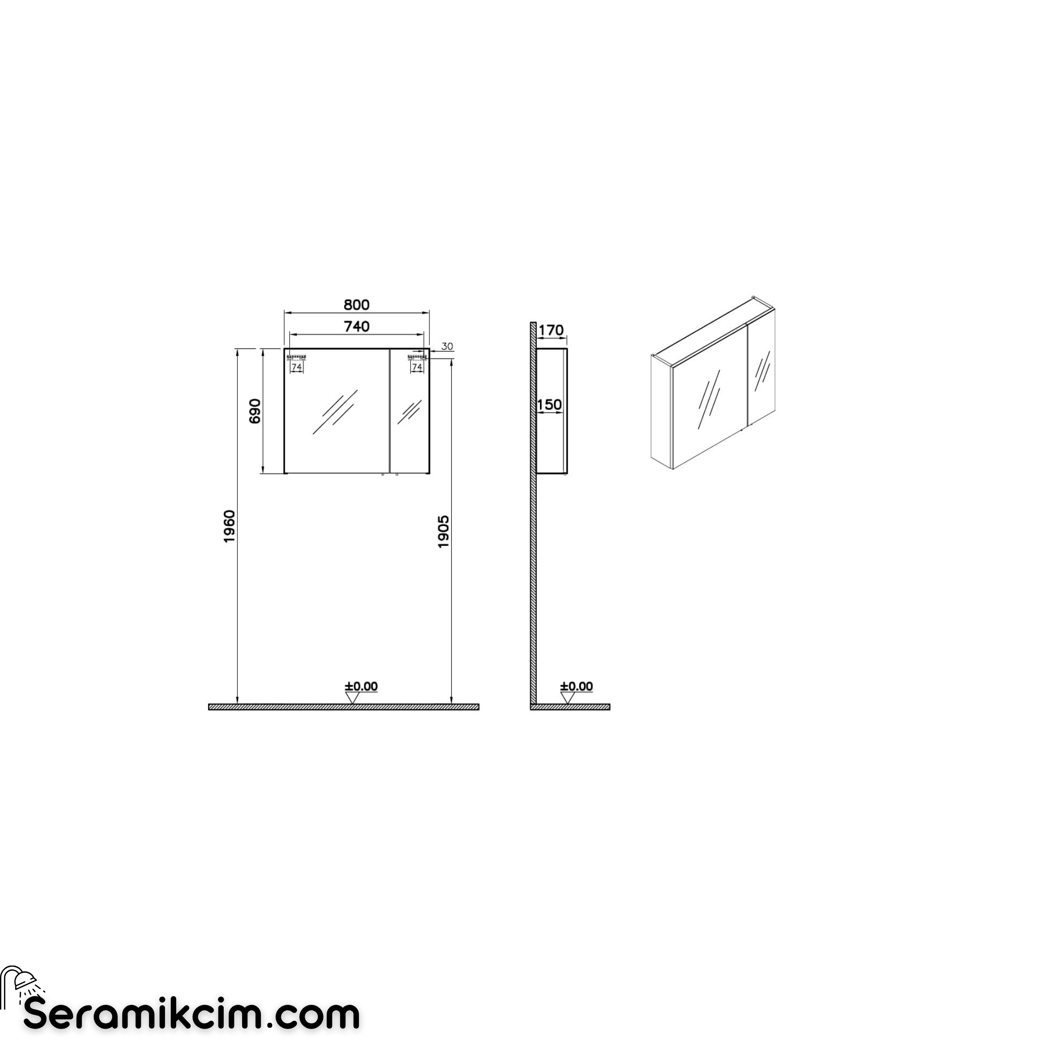 VitrA Mia Asimetrik Dolaplı Ayna, 80 cm, İki Kapaklı, Parlak Beyaz 67704