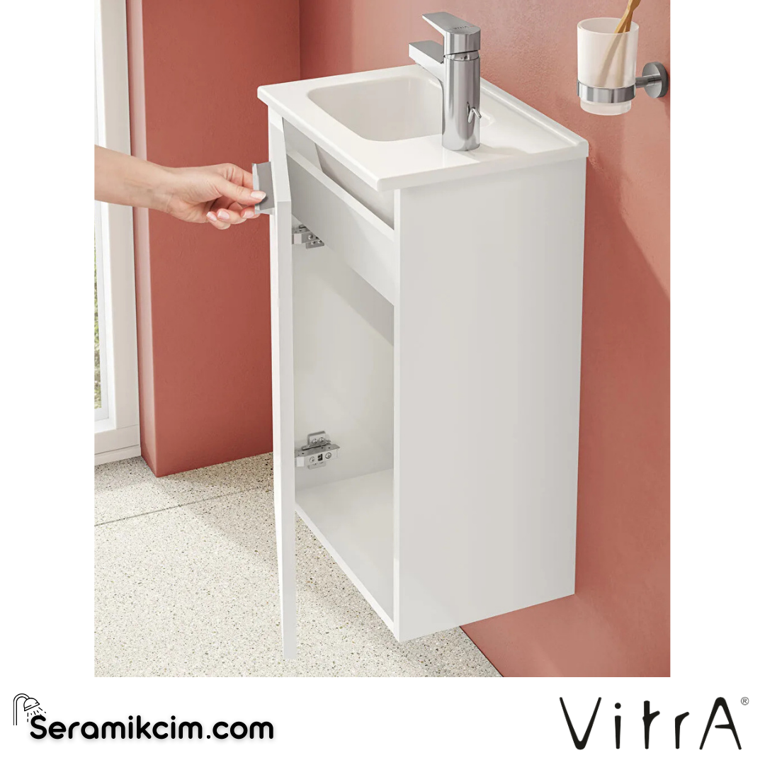 VitrA Mia Banyo Dolabı Seti 40 cm, kapaklı lavabo dolabı, aydınlatmalı düz ayna, parlak beyaz 69576 - 69576