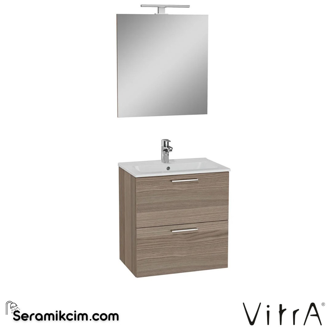 VitrA Mia Banyo Dolabı Seti 60 cm, iki çekmeceli lavabo dolabı, aydınlatmalı düz ayna, cordoba 75103 - 75103