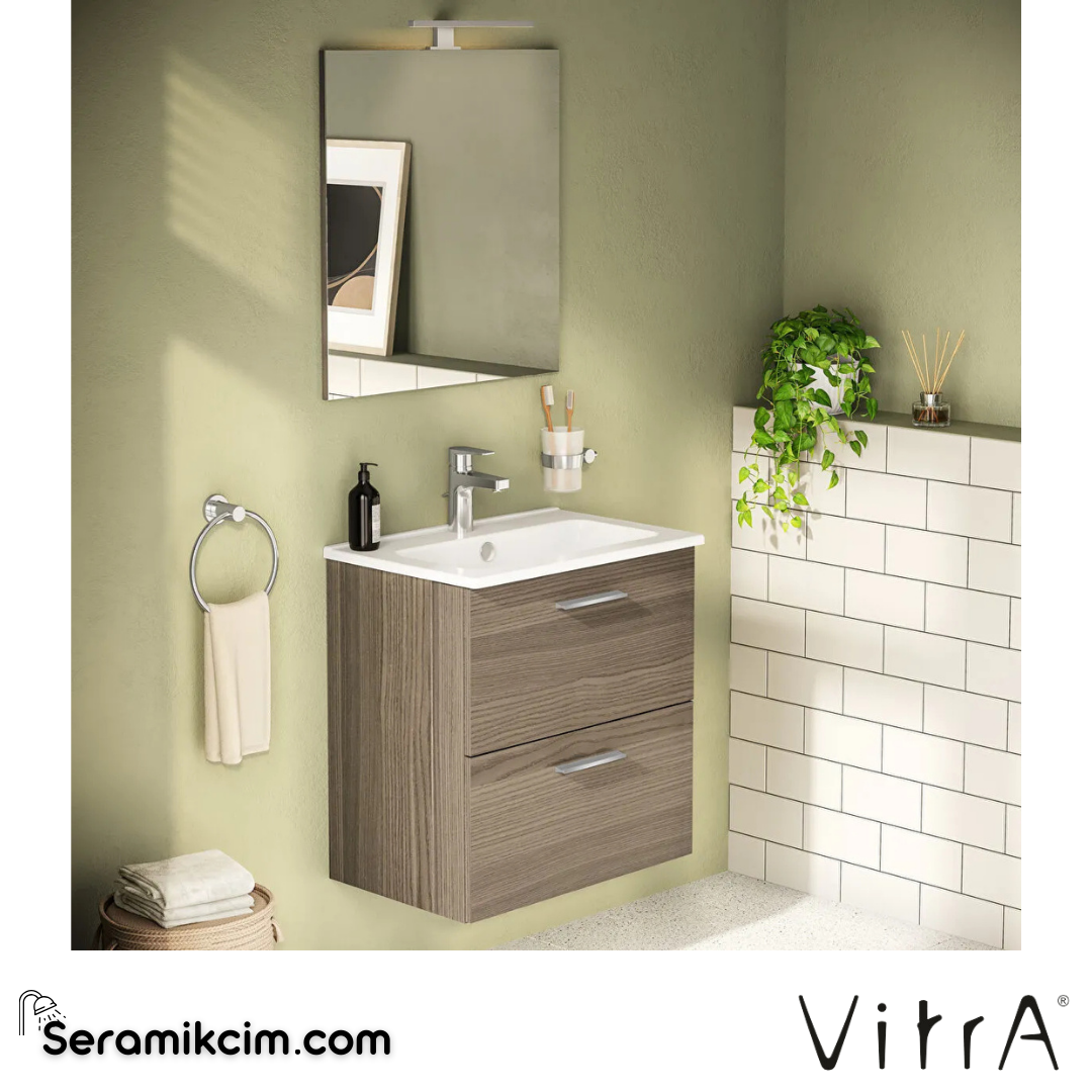 VitrA Mia Banyo Dolabı Seti 60 cm, iki çekmeceli lavabo dolabı, aydınlatmalı düz ayna, cordoba 75103 - 75103